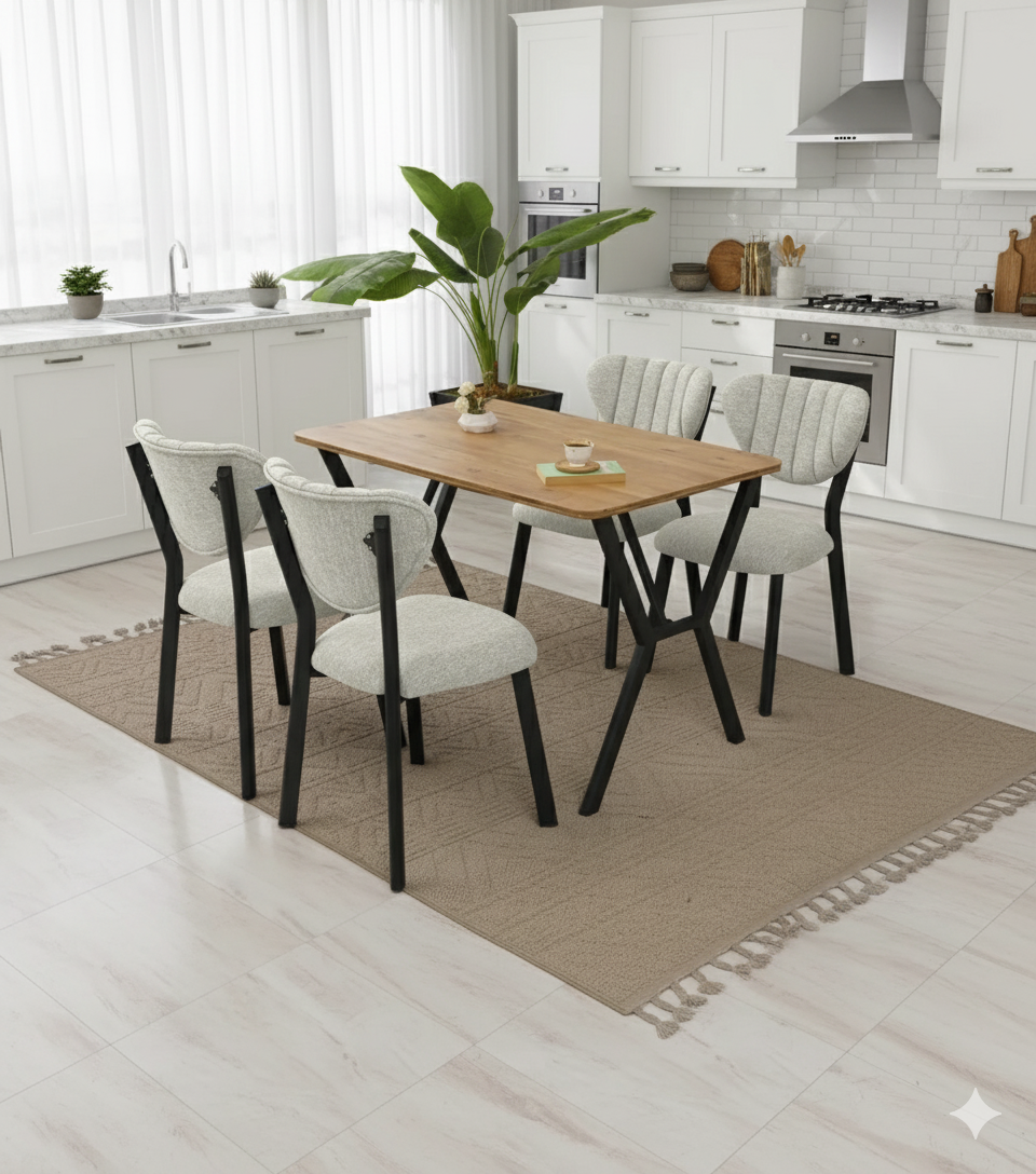 Modern Masa Sandalye Takımı | Şık ve Minimalist Tasarım (4 SANDALYE + 1 MASA)